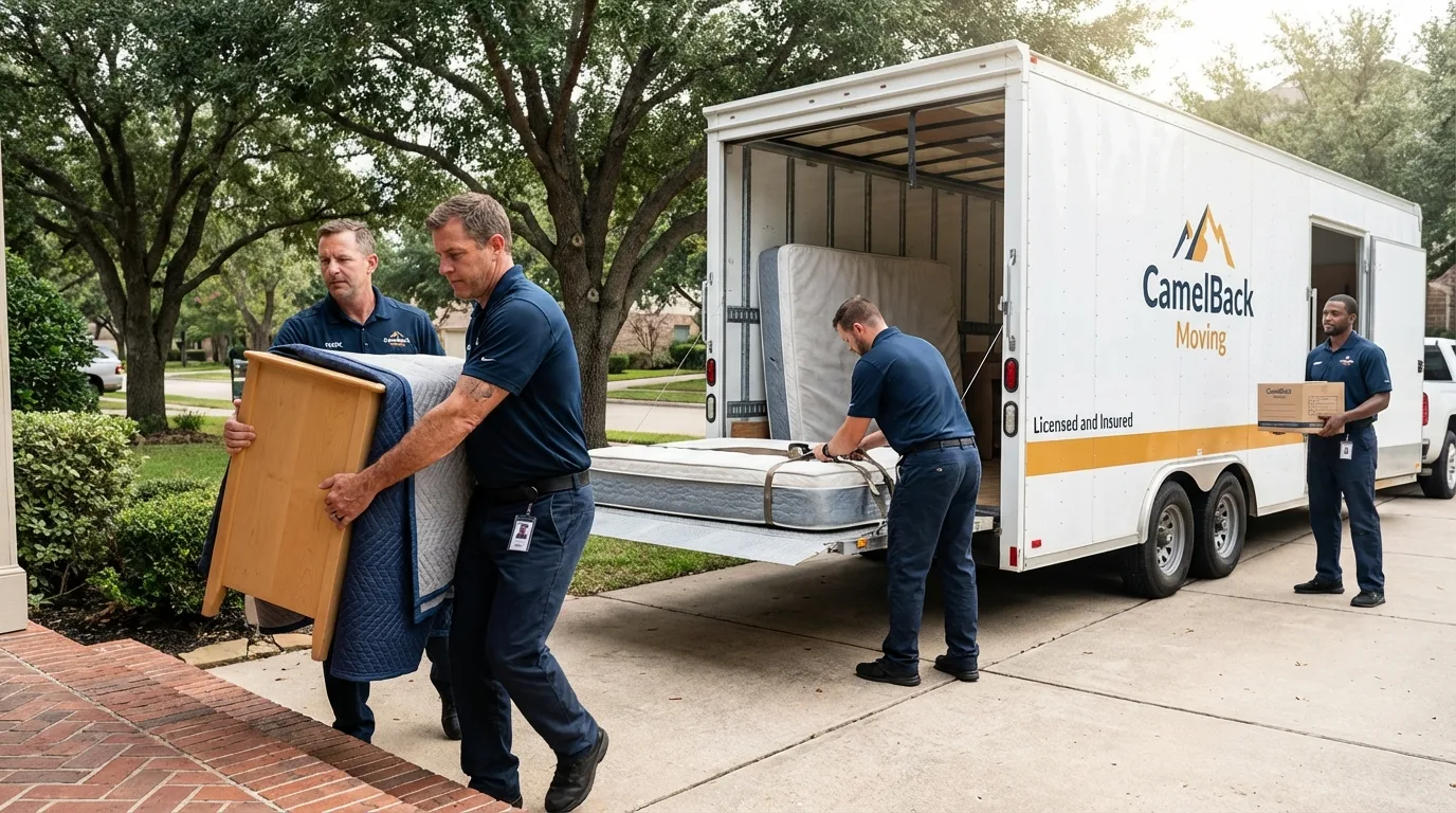 Crew loading residential truck for cross-state move from Port Barre, LA