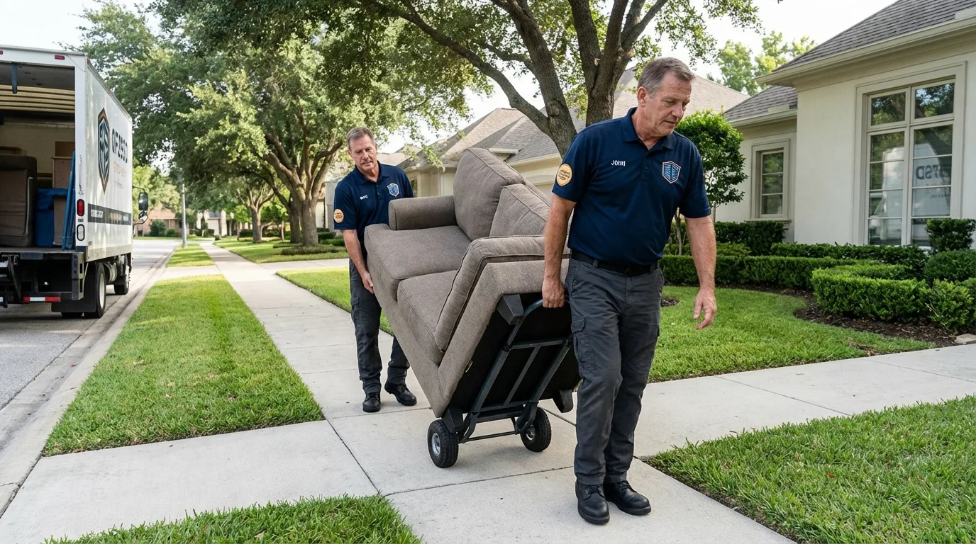 Local residential moving crew loading furniture in Port Barre, LA