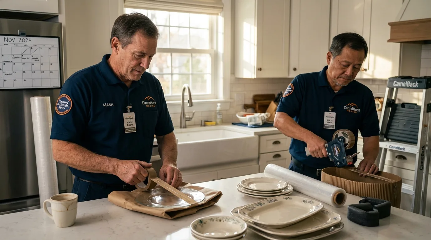 Professional crew packing kitchen dishware in Port Barre, LA